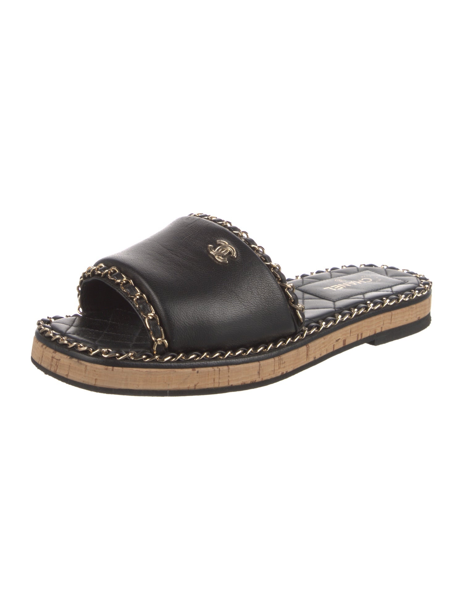 Chanel Interlocking CC Logo Leather Slides