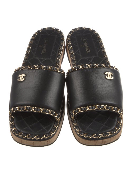 Chanel Interlocking CC Logo Leather Slides