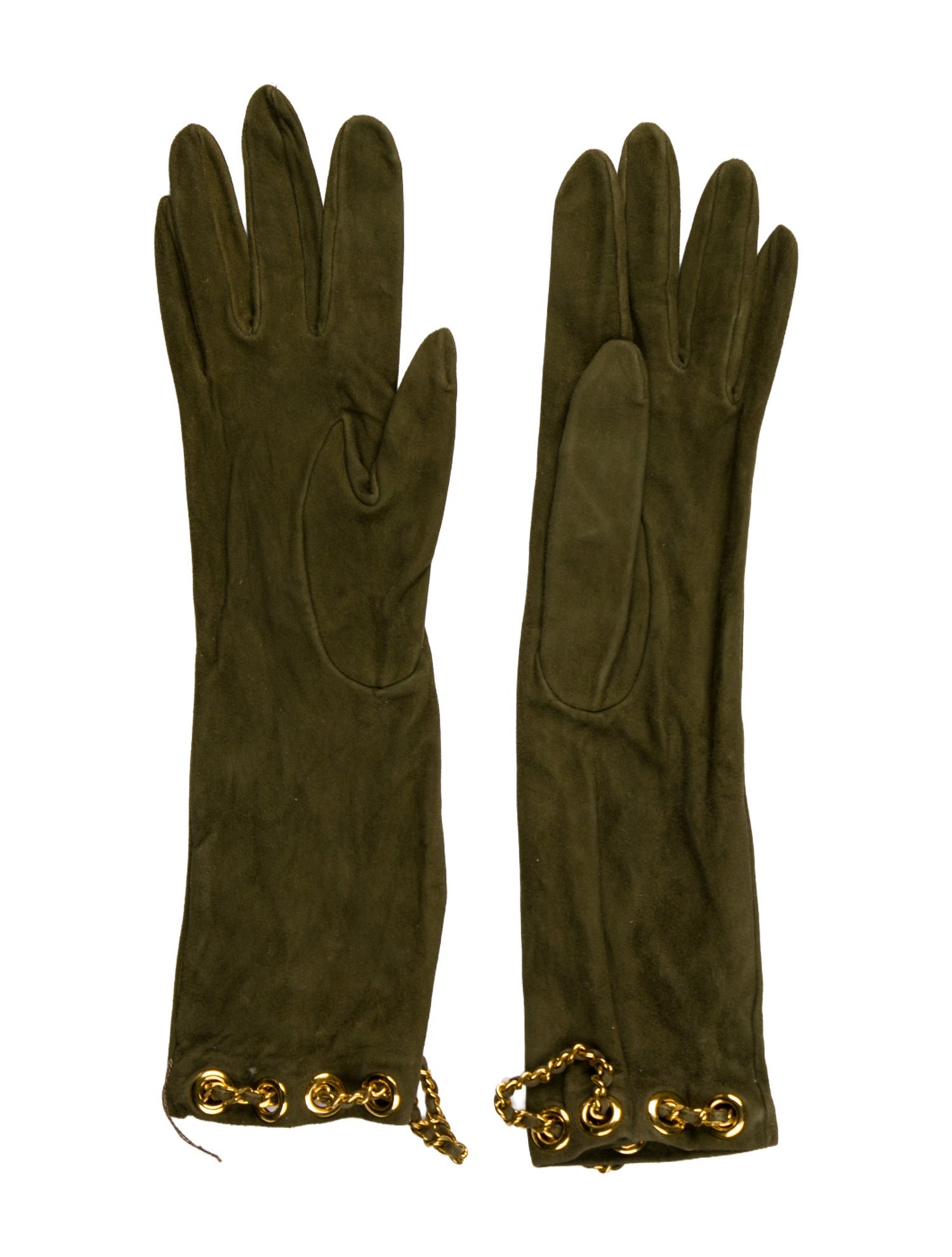 Chanel Chevreau Velours Chain-Link Gloves