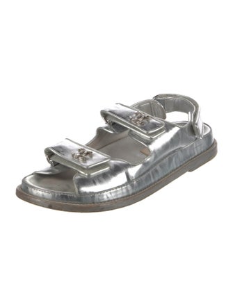 Chanel Interlocking CC Logo Patent Leather Sandals