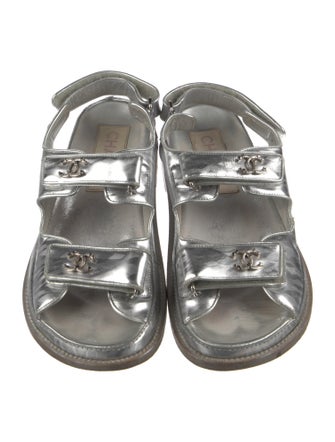Chanel Interlocking CC Logo Patent Leather Sandals