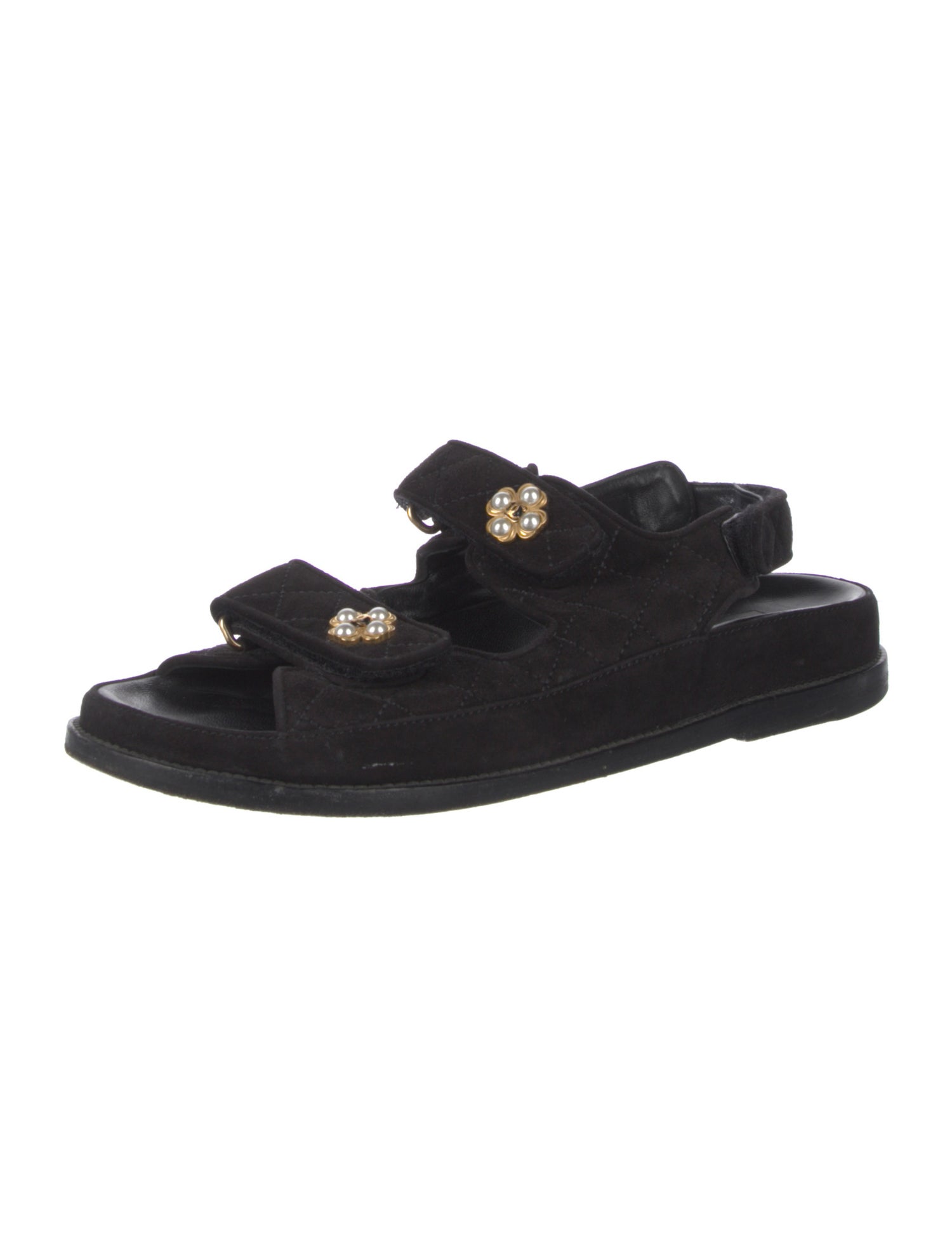 Chanel Interlocking CC Logo Velvet Slingback Sandals