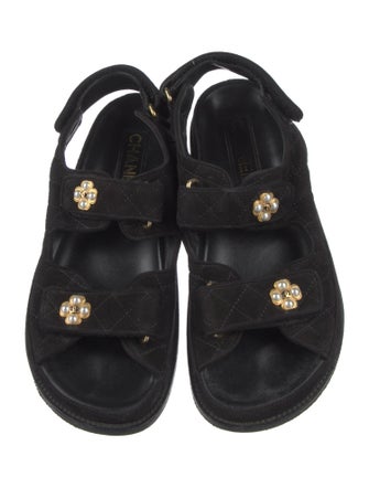 Chanel Interlocking CC Logo Velvet Slingback Sandals