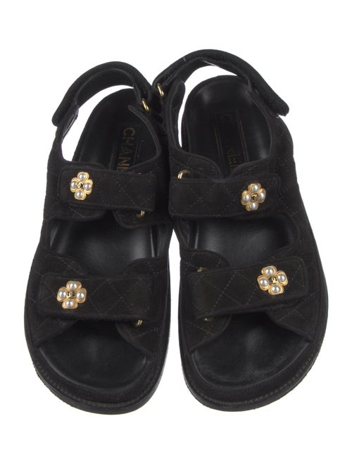 Chanel Interlocking CC Logo Velvet Slingback Sandals