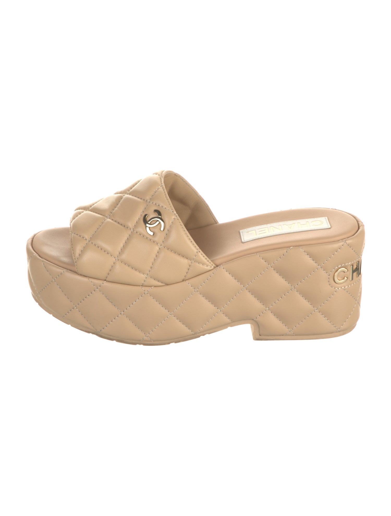 Chanel Interlocking CC Logo Leather Slides