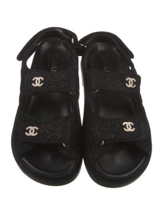 Chanel Interlocking CC Logo Suede Slingback Sandals