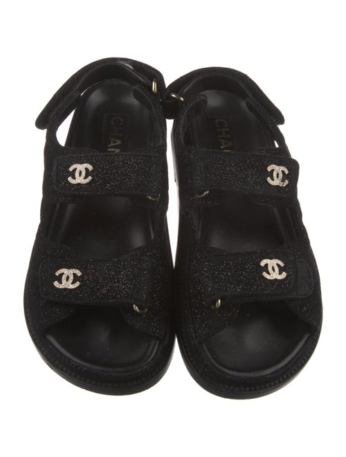 Chanel Interlocking CC Logo Suede Slingback Sandals