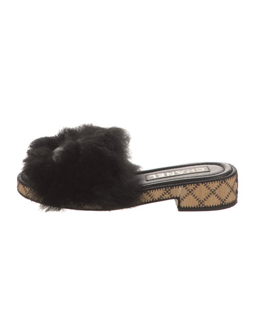 Chanel Interlocking CC Logo Shearling Slides