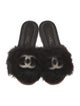 Chanel Interlocking CC Logo Shearling Slides