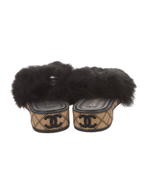 Chanel Interlocking CC Logo Shearling Slides
