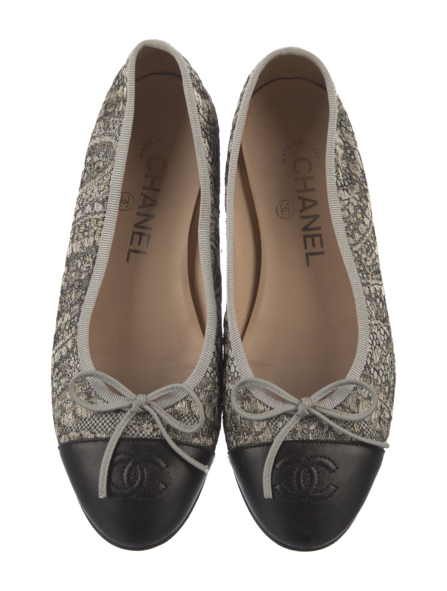 Chanel Interlocking CC Logo Lace Ballet Flats