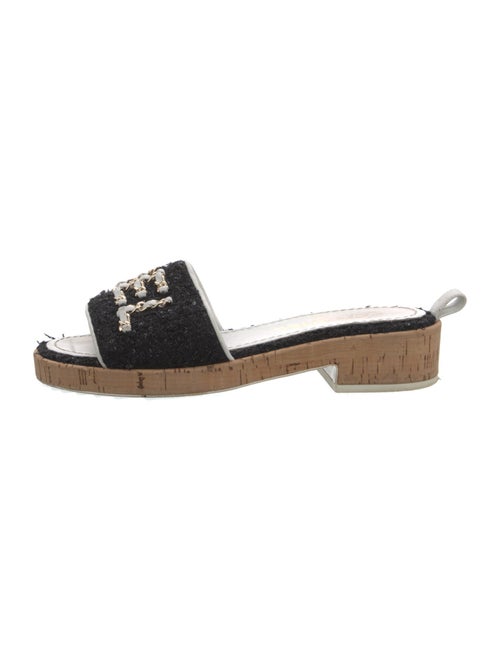 Chanel Chain-Link Accent Tweed Slides