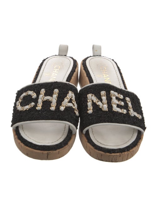 Chanel Chain-Link Accent Tweed Slides