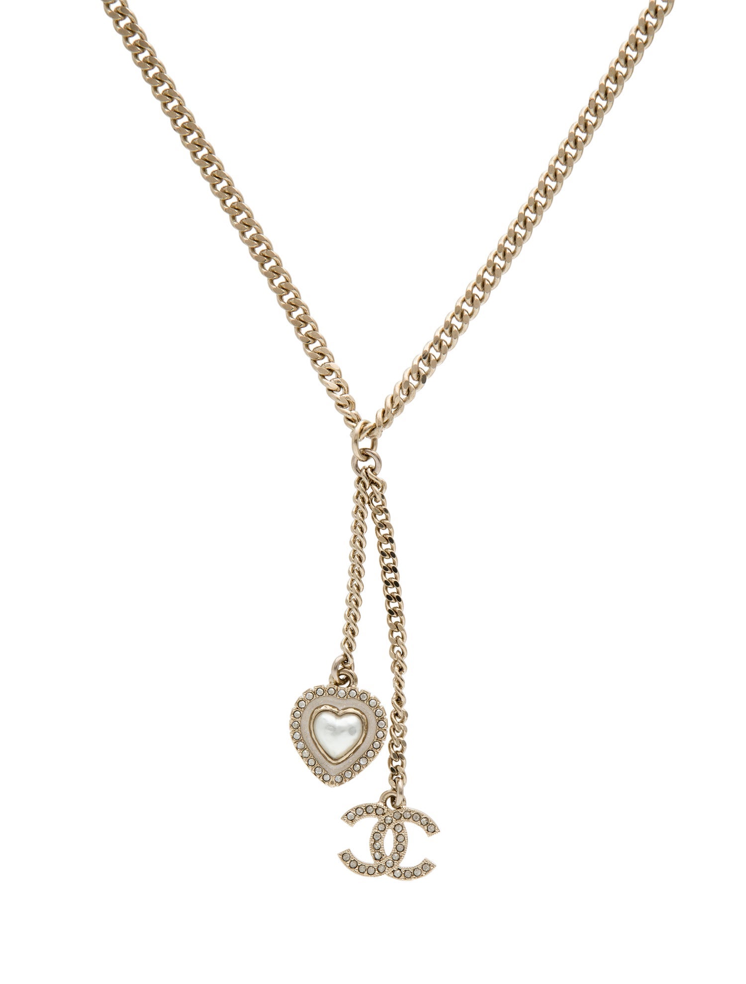 Chanel 2024 Faux Pearl, Resin & Strass CC Logo & Heart Pendant Necklace w/ Tags
