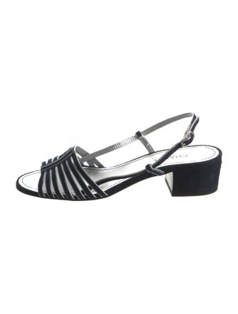Chanel Interlocking CC Logo Suede Slingback Sandals