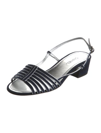 Chanel Interlocking CC Logo Suede Slingback Sandals