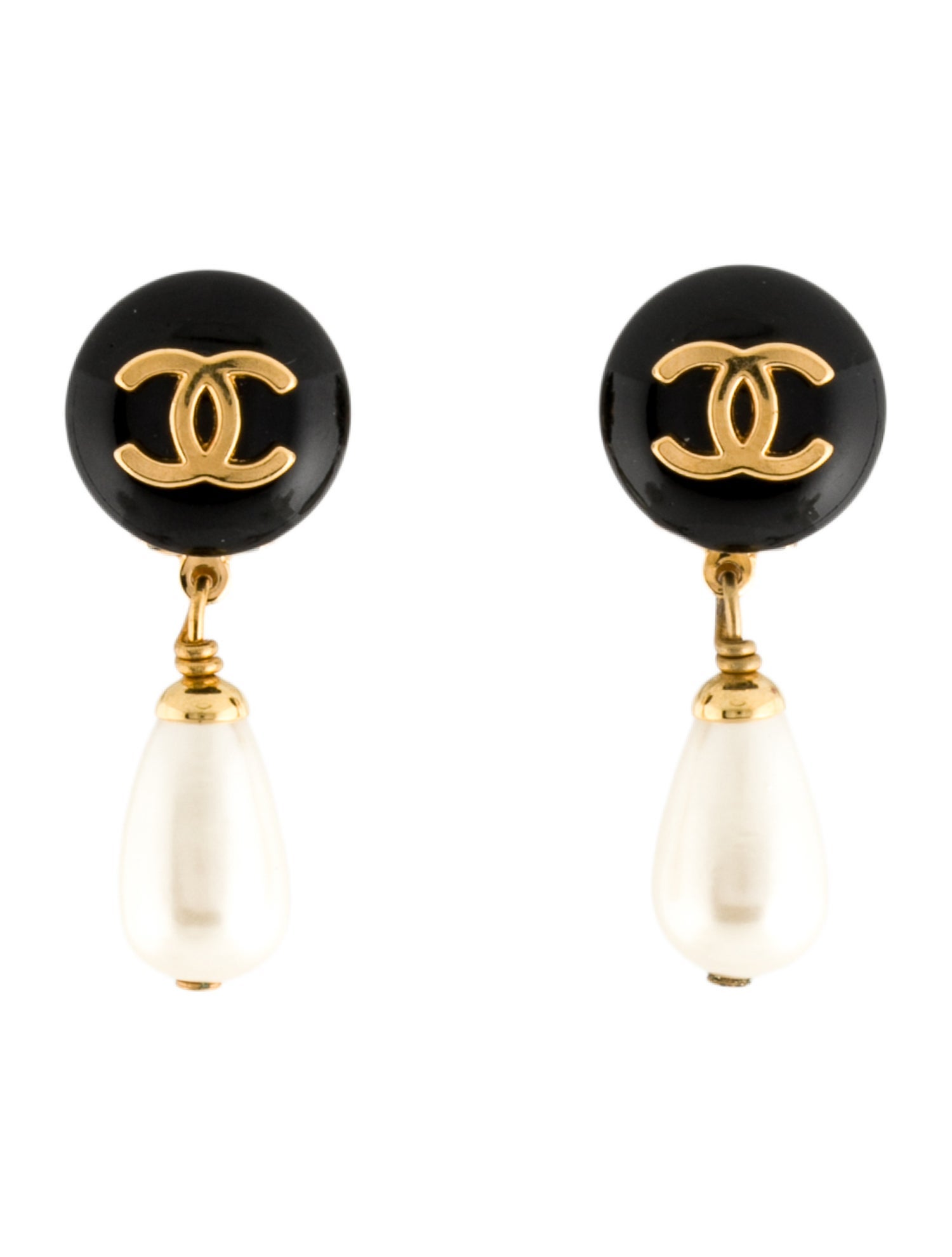 Chanel Vintage Faux Pearl & Resin Clip-On Drop Earrings