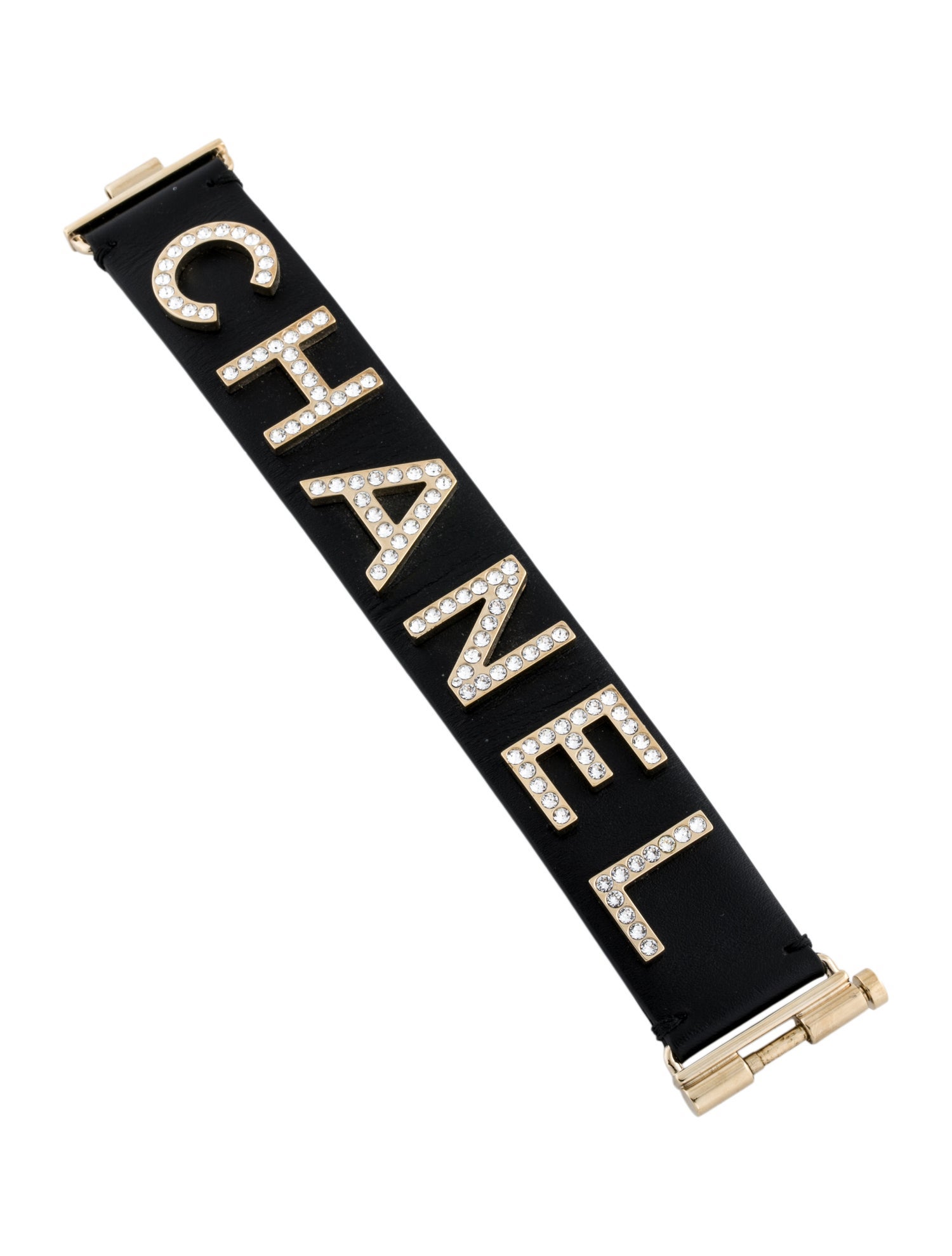 Chanel Strass & Leather 'Chanel' Wrap Bracelet