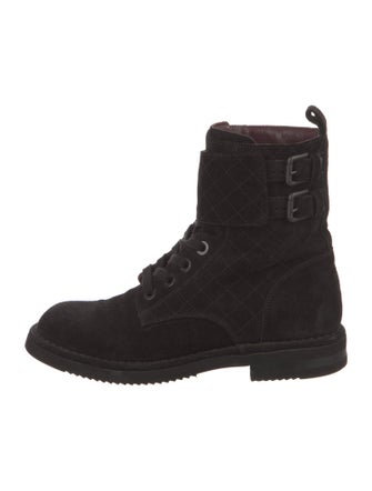 Chanel Interlocking CC Logo Suede Combat Boots