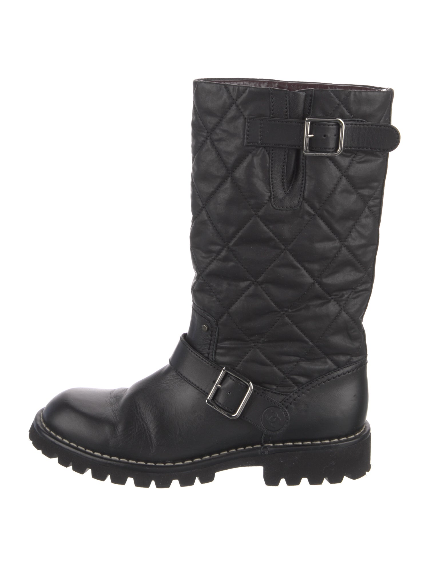 Chanel Interlocking CC Logo Leather Moto Boots