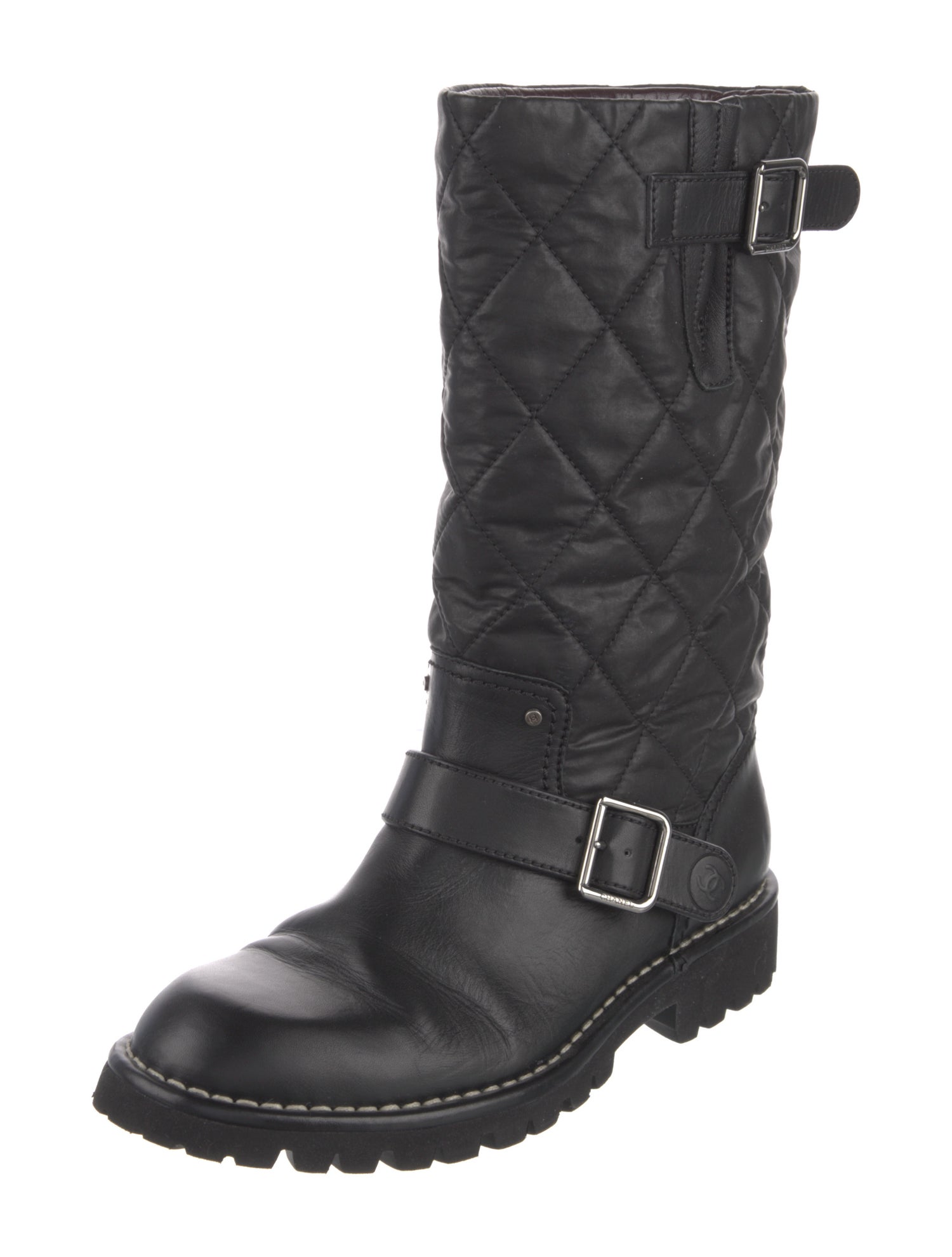 Chanel Interlocking CC Logo Leather Moto Boots