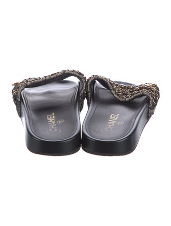 Chanel Interlocking CC Logo Tweed Slides