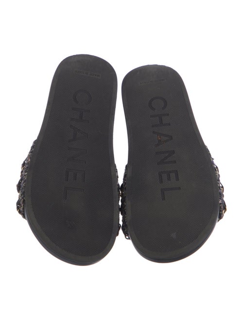 Chanel Interlocking CC Logo Tweed Slides