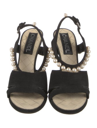 Chanel Interlocking CC Logo Canvas Slingback Sandals