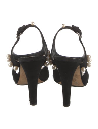 Chanel Interlocking CC Logo Canvas Slingback Sandals