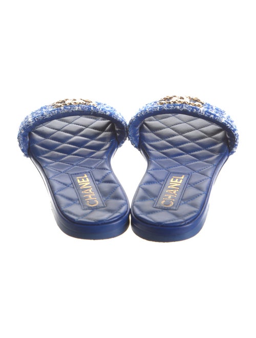 Chanel Interlocking CC Logo Tweed Slides