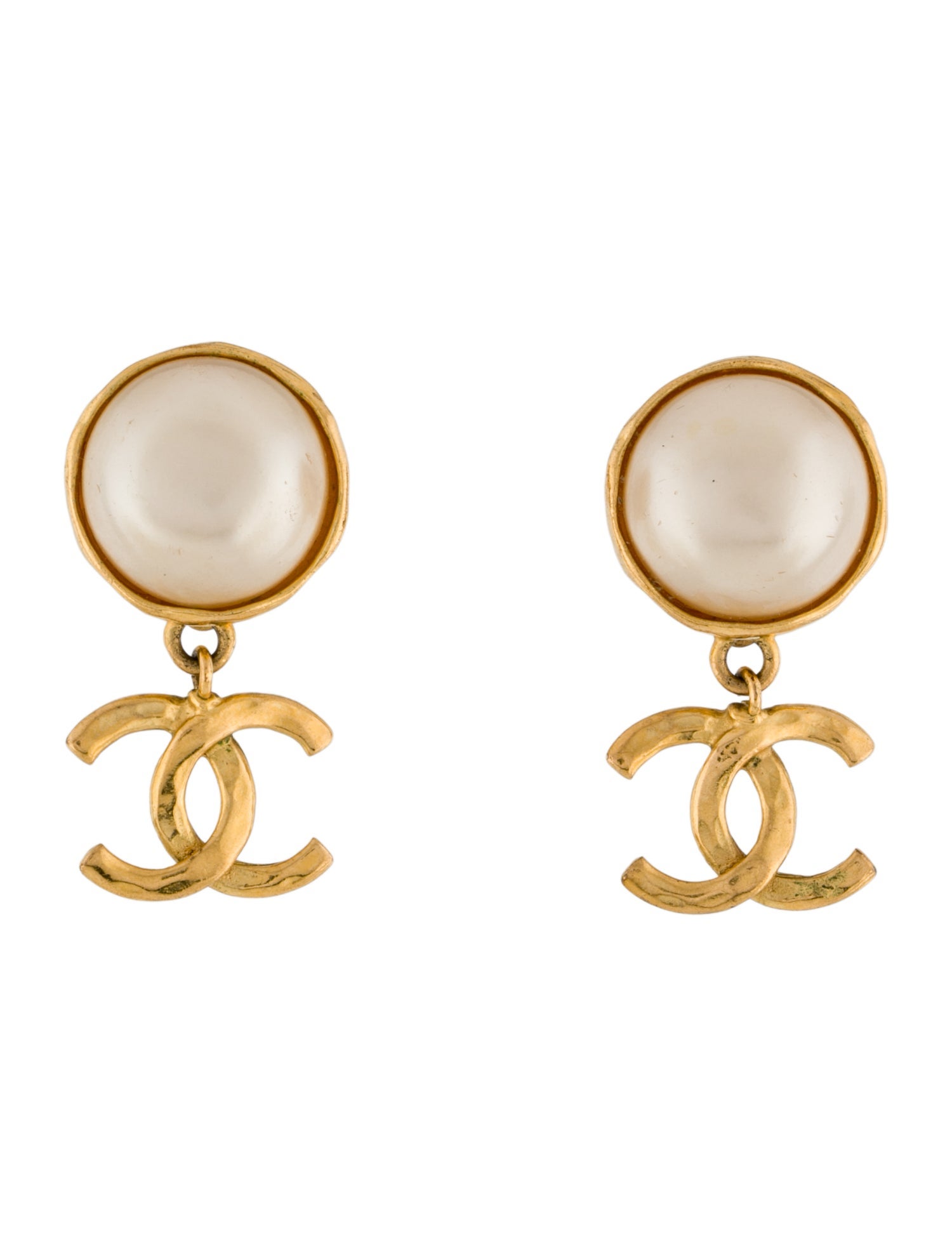 Chanel Vintage Faux Pearl CC Clip-On Earrings