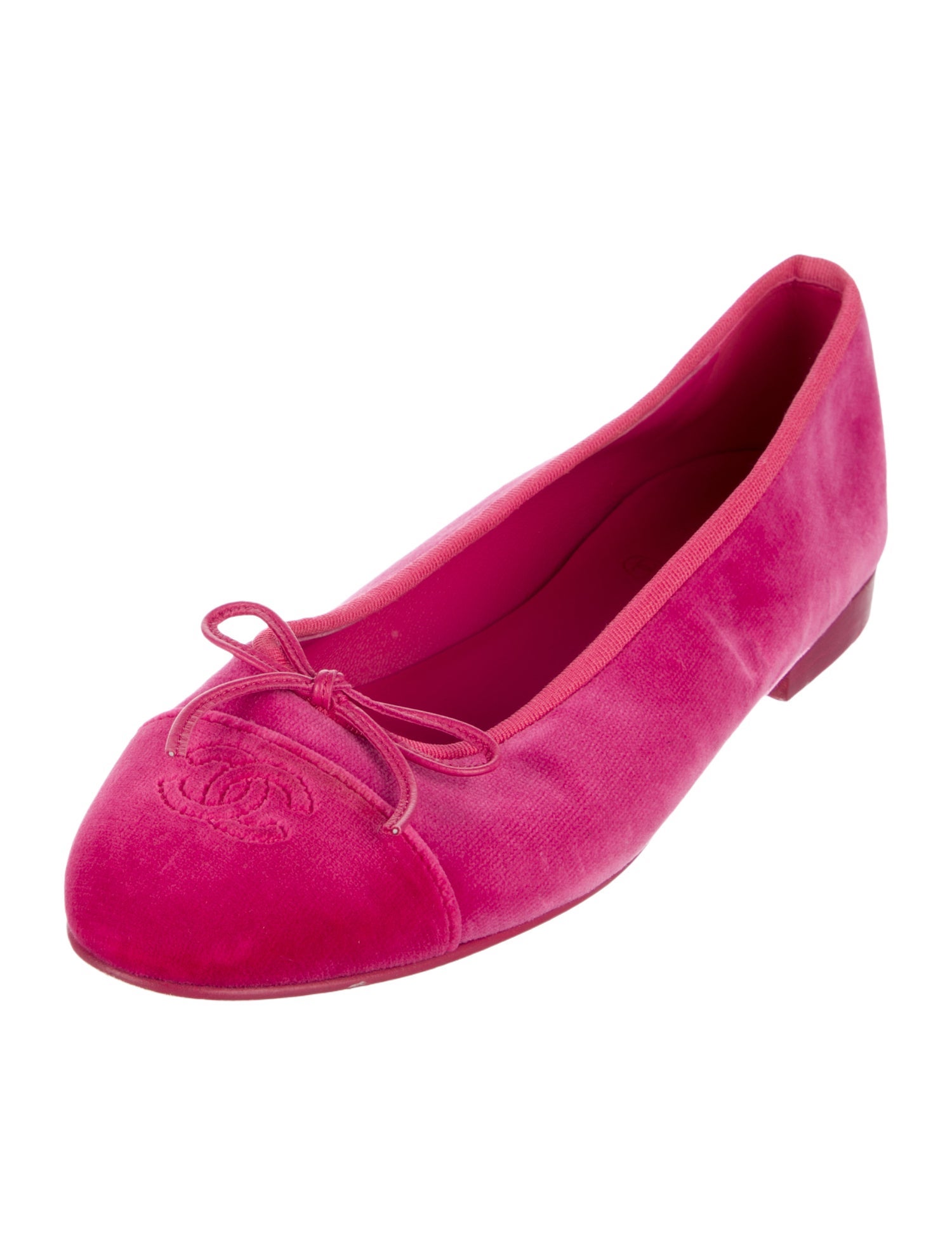 Chanel Interlocking CC Logo Velvet Ballet Flats