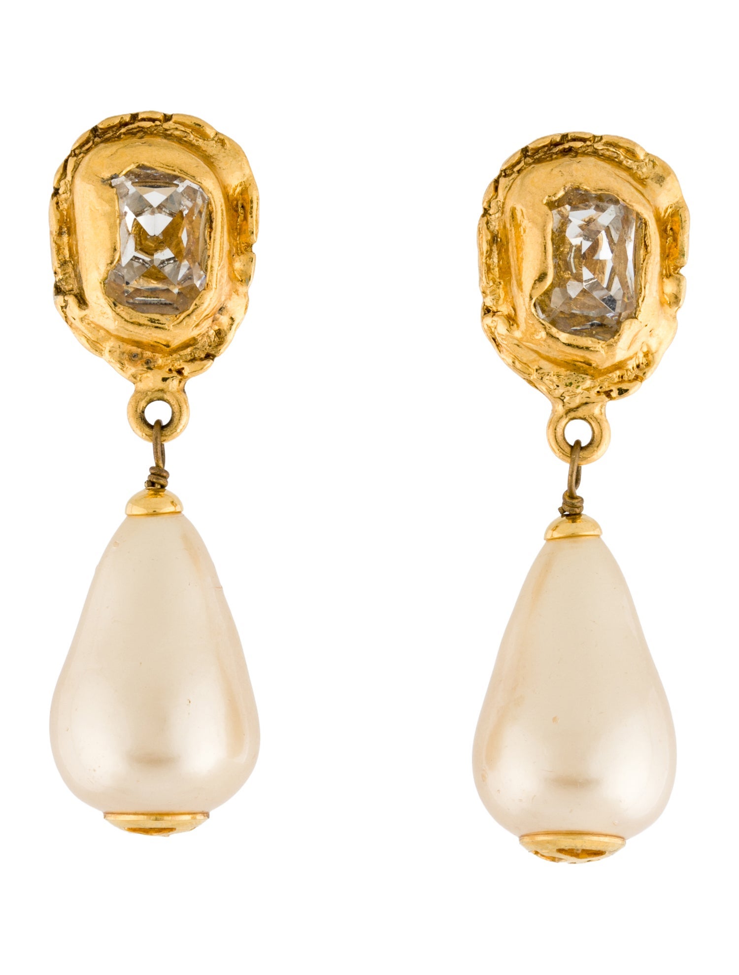 Chanel Vintage Faux Pearl & Strass Clip-On Drop Earrings