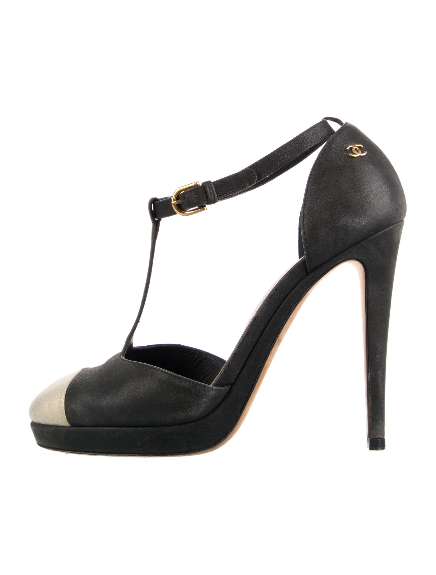 Chanel Interlocking CC Logo Leather T-Strap Pumps