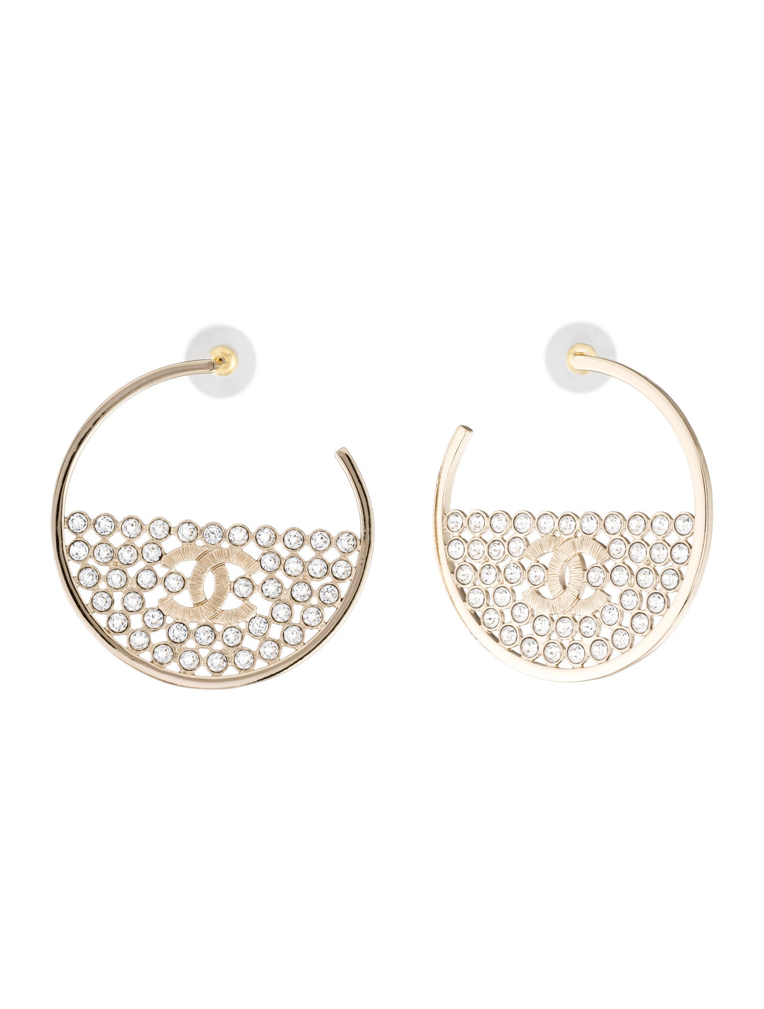 Chanel 2023 Strass CC Hoop Earrings