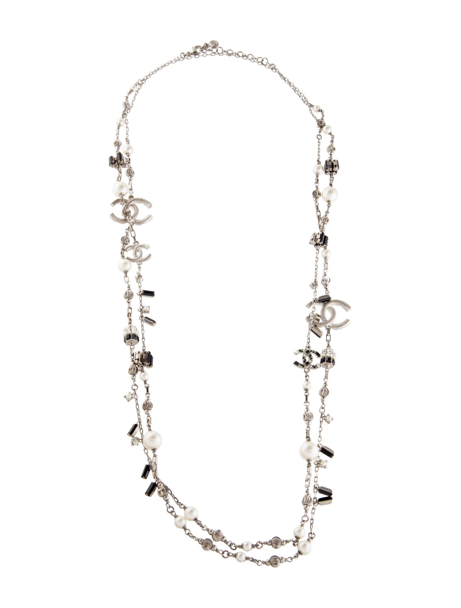 Chanel Faux Pearl & Strass CC Station Necklace