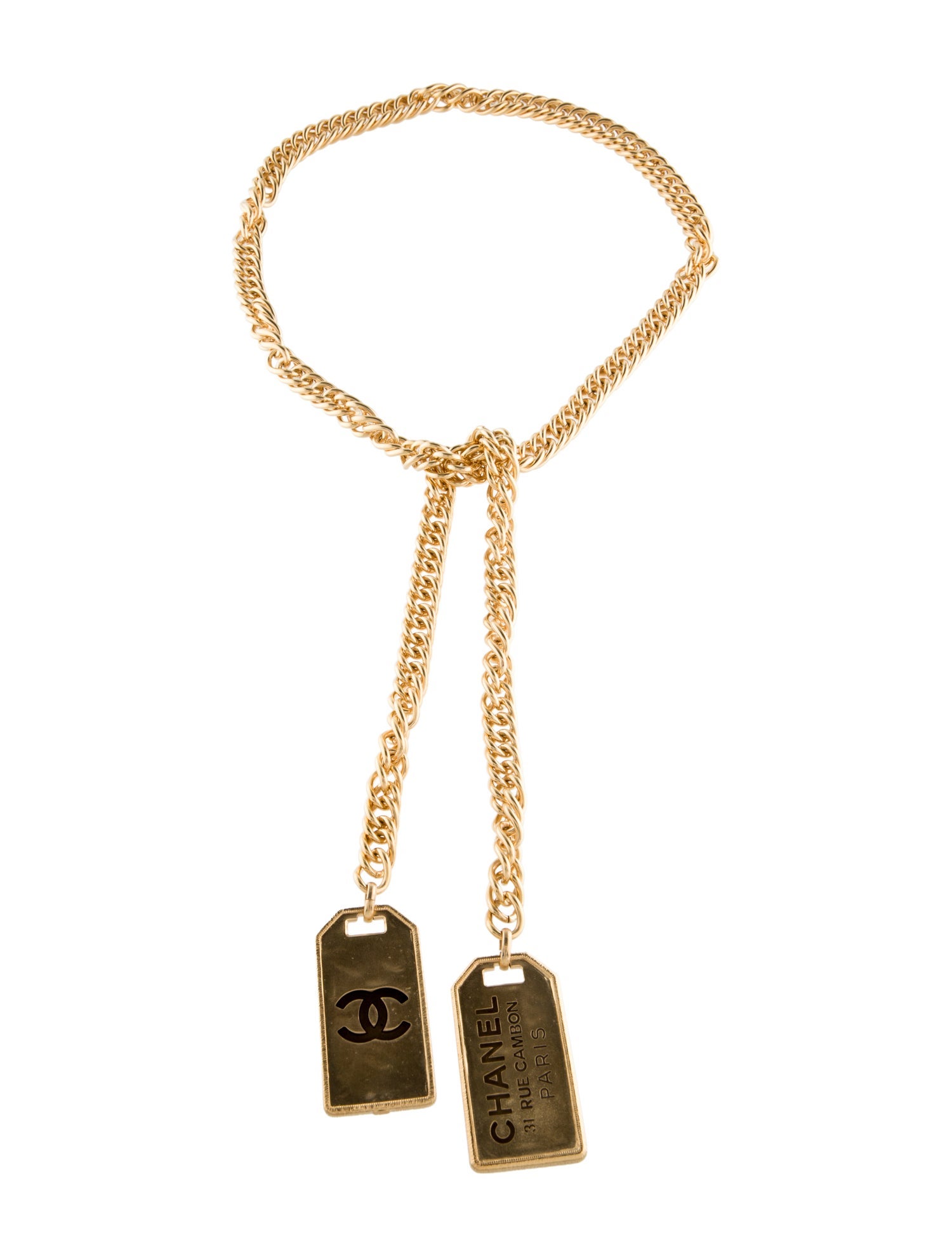 Chanel 2020 Rue Cambon Tag Lariat Necklace
