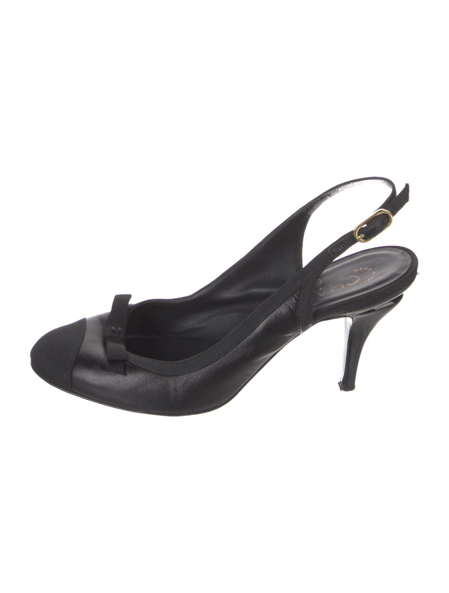 Chanel Interlocking CC Logo Leather Slingback Pumps