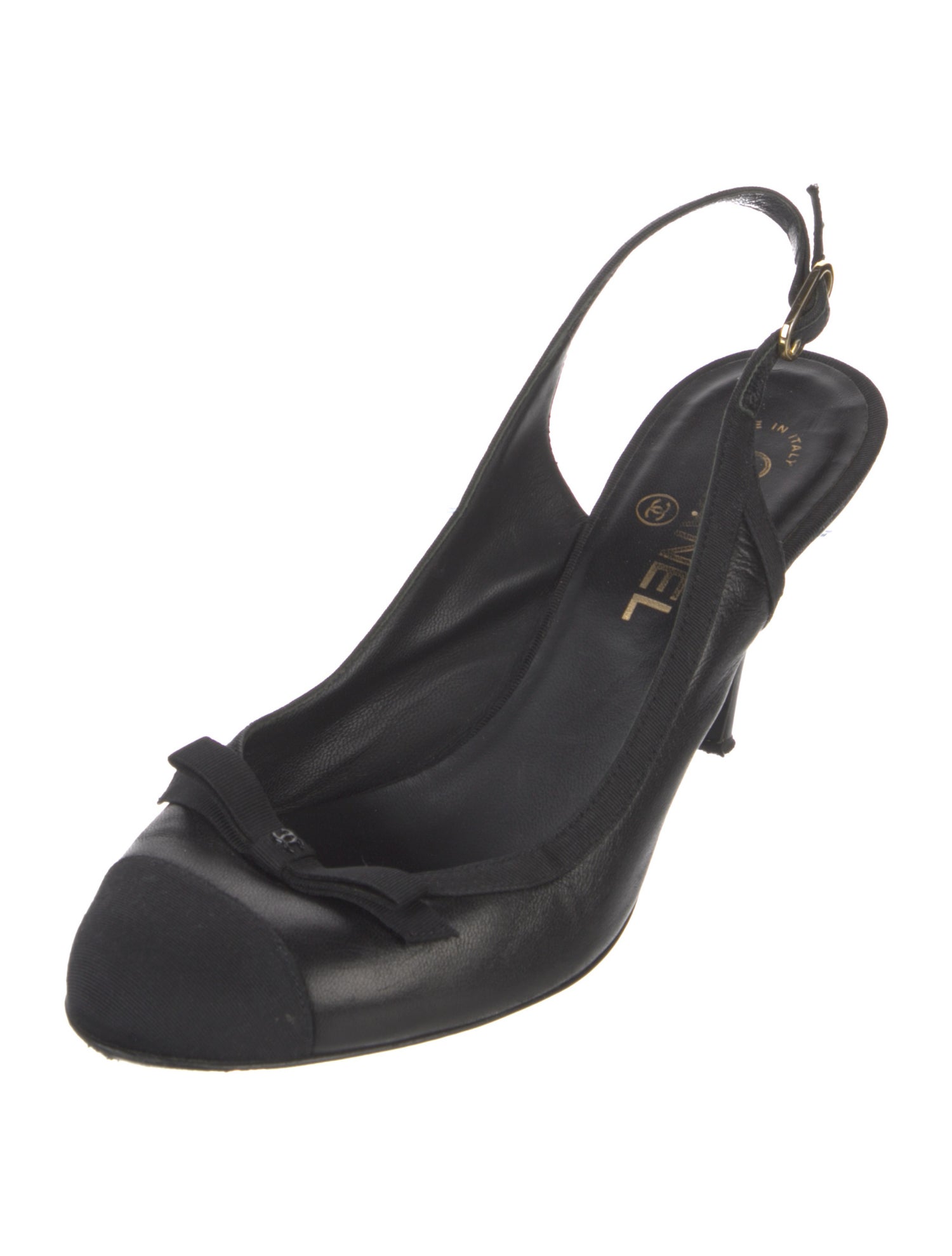 Chanel Interlocking CC Logo Leather Slingback Pumps