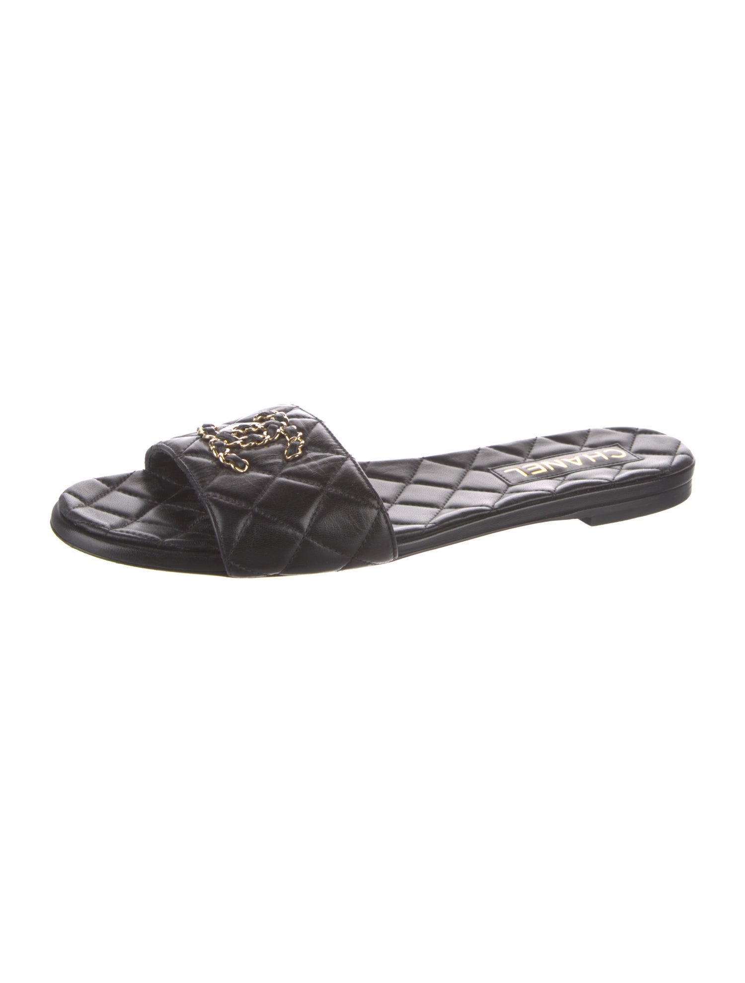 Chanel Interlocking CC Logo Leather Slides