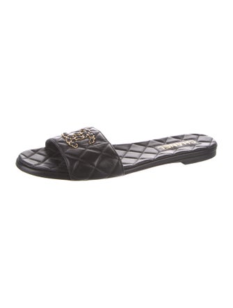 Chanel Interlocking CC Logo Leather Slides