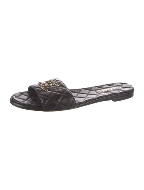 Chanel Interlocking CC Logo Leather Slides