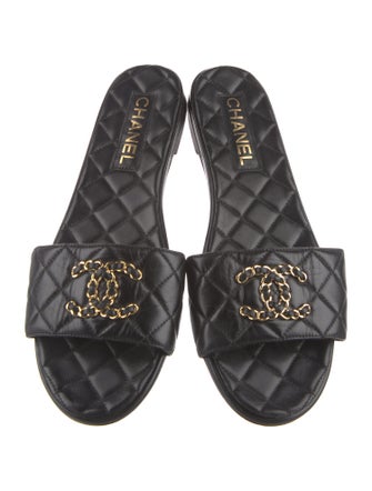 Chanel Interlocking CC Logo Leather Slides