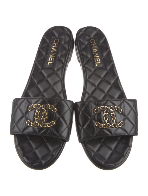 Chanel Interlocking CC Logo Leather Slides