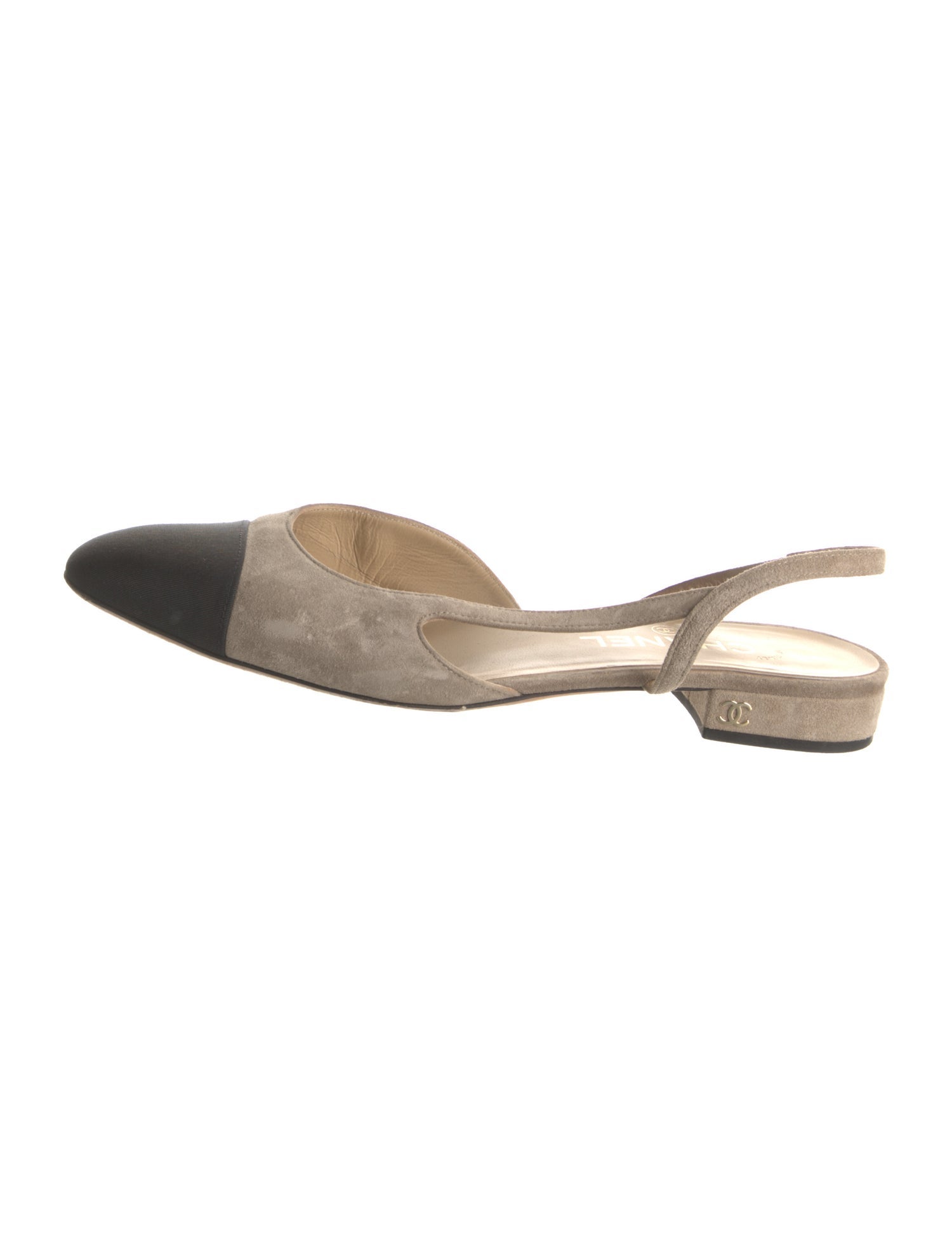 Chanel Interlocking CC Logo Suede Slingback Flats