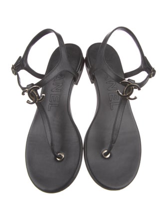 Chanel 2024 Interlocking CC Logo T-Strap Sandals