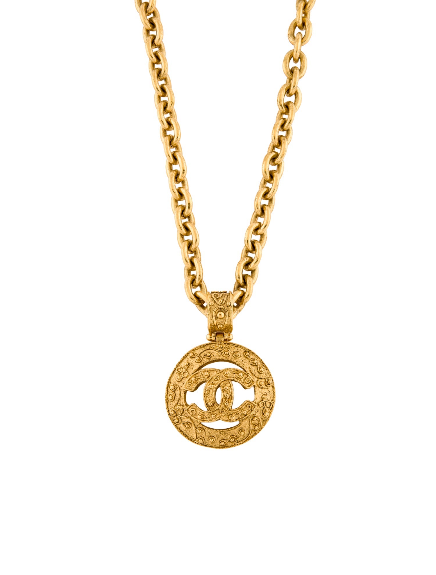 Chanel Vintage Filigree Medallion CC Pendant Necklace
