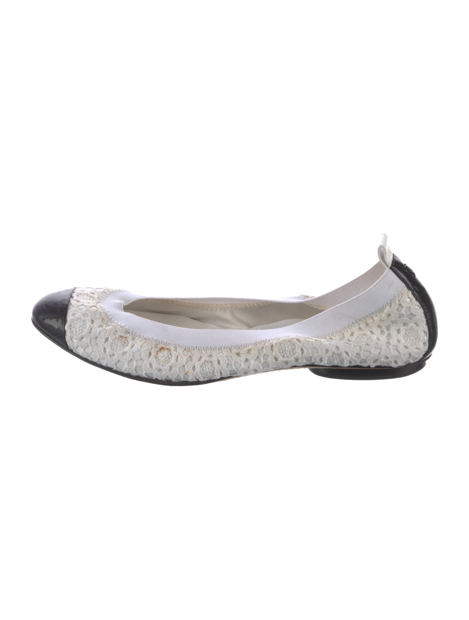Chanel Colorblock Pattern Lace Trim Embellishment Ballet Flats
