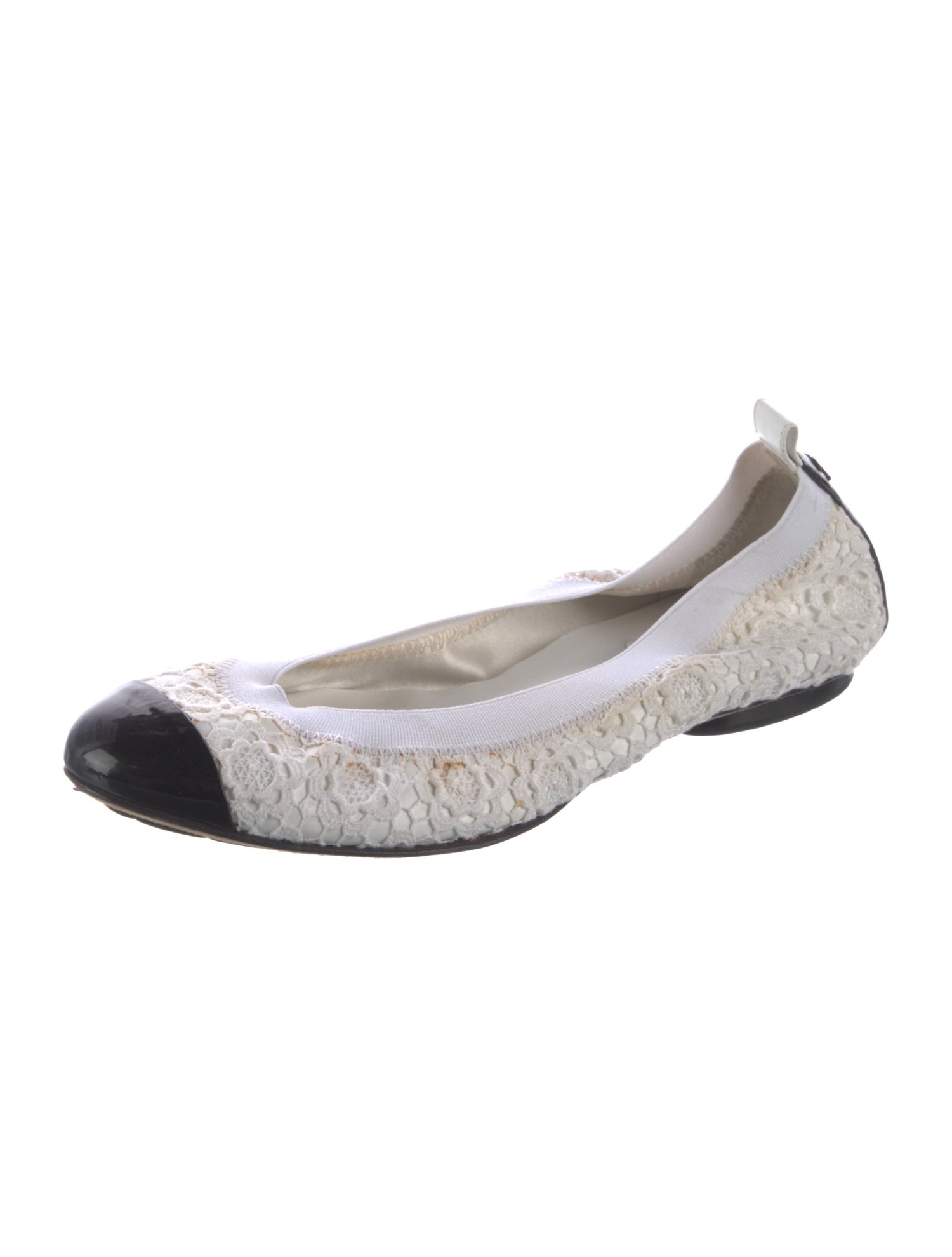 Chanel Colorblock Pattern Lace Trim Embellishment Ballet Flats