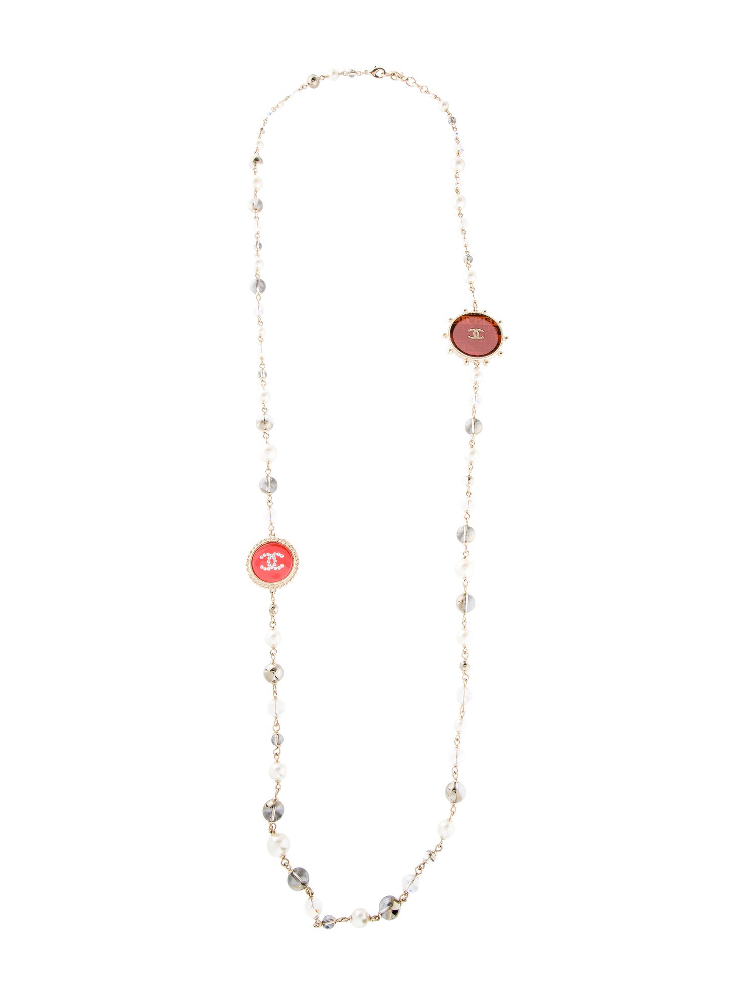 Chanel Faux Pearl, Strass & Resin CC Station Necklace